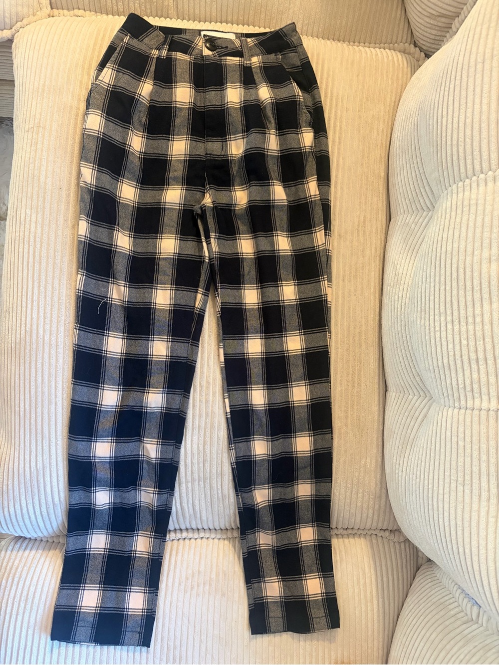 ROLLA'S Navy and Cream Plaid Straight-Leg Pants